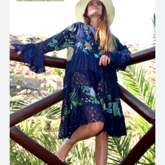 Antica Sartoria Floral Embroidered Boho Tassel Lace Tiered Babydoll Dress Sz M - Picture 11 of 11